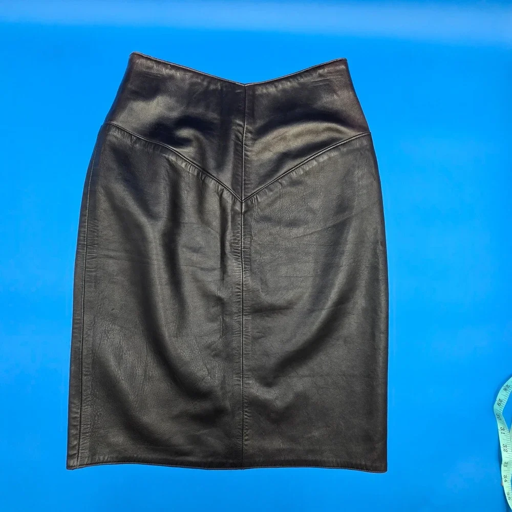 Georgetown Leather Design Vintage Black Leather V-Yoke Pencil Skirt 14 fits‎ 6